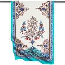 Bursa İpek Saks Yeşil Şamdan Desen Geniş Ipeksi Fular