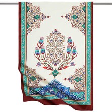 Bursa İpek Yeşil Bordo Şamdan Desen Geniş Ipeksi Fular