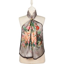 Bursa İpek Siyah Çiçekli Dar Ipek Fular