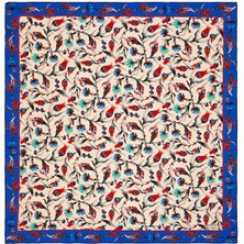 Bursa İpek Ekru Saks Karanfil Lale Desen Ipek Eşarp