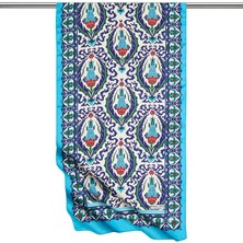 Bursa İpek Lacivert Mavi Karanfil Desen Dar Ipeksi Fular