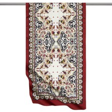 Bursa İpek Siyah Bordo Çini Lale Desen Dar Ipeksi Fular