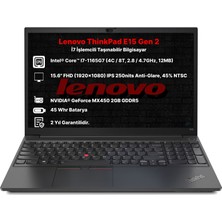 Lenovo Thinkpad E15 Gen 2 Intel Core I7 1165G7 16GB 512GB SSD MX450 Windows 11 Pro 15.6" Fhd Taşınabilir Bilgisayar 20TD004HTX24