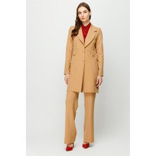 Esswaap Inci Aksesuar Detaylı Pantolon Ceket Takım  Camel