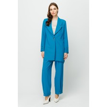 Esswaap Çıt Çıt Detaylı Oversize Ceket Pantolon Takım  Turkuaz