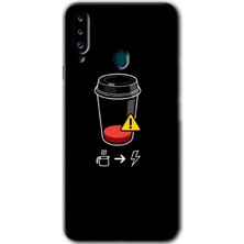 MRC İletişim Samsung Galaxy A20S Kılıf Hd Desen Baskılı Arka Kapak - Coffee Battery