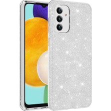 Case 4U Samsung Galaxy A13 5g Kılıf Çift Katmanlı Simli Shining Silikon Arka Kapak Gümüş