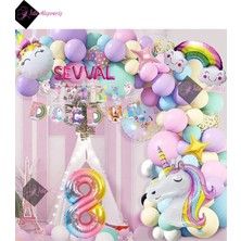 Bkmc 6 Harfli Karakterli Unicorn Temalı Iyi Ki Doğdun Makaron Balon Doğum Günü Parti Kutlama Seti