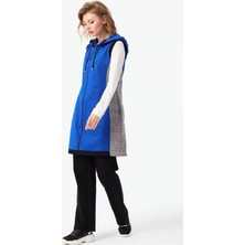 Esswaap Yanları Ekose Kombinli Ribanalı Yelek  Saks