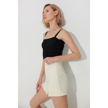 Sherin Siyah Büzgülü Kare Yaka Triko Atlet SWA4641Sİ