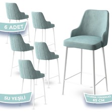 Canisa Concept Tera Serisi, 65 cm Mutfak Bar Sandalyesi,  Babyface Kumaş, Beyaz Metal Ayak 6 Adet Sandalye