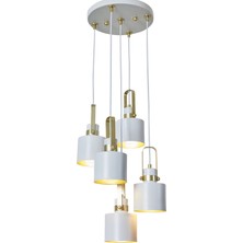 Luzarana Vega 5 Li Beyaz Sarı  Metal Gövde  Tasarım Lüx Avize