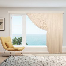 Perhal Tek Kanat Altın Gold Çelik Çizgili Etekleri Kurşunlu 1-3 Sık Pile Kruvaze Tül Perde