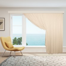 Perhal Tek Kanat Saçaklı Püsküllü Altın Gold Çelik Çizgili Etekleri Kurşunlu 1-2 Pile Kruvaze Tül Perde