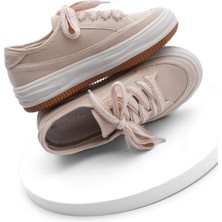 Marjin Kadın Sneaker Yüksek Taban Bağcıklı Spor Ayakkabı Kotnel Bej