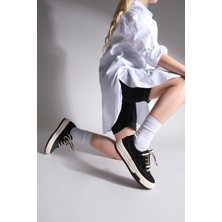 Marjin Kadın Sneaker Yüksek Taban Bağcıklı Bez Spor Ayakkabı Kotnel