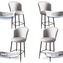 Canisa Concept Rika Serisi 65 cm Deri Bar Sandalyesi Siyah Metal Ayaklı 4 Adet Ada Mutfak Bar Sandalyesi