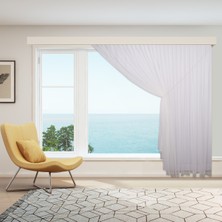 Perhal Tek Kanat Makarna Çizgili Etekleri Kurşunlu 1-2 Pile Kruvaze Tül Perde