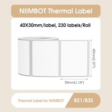 Niimbot 40X30MM Beyaz Etiket B21/B1/B3S Için 230 Adet Yırtılmaz, Sudan ve Yağdan Etkilenmez