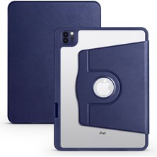 Case 4U Apple iPad 10.9 2022 (10.Nesil) Kılıf Termik Kalem Bölmeli Dönebilen Standlı Pu Deri Arkası Yumuşak Silikon 360 Tam Koruma Lacivert