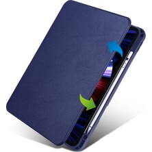 Case 4U Apple iPad 10.9 2022 (10.Nesil) Kılıf Termik Kalem Bölmeli Dönebilen Standlı Pu Deri Arkası Yumuşak Silikon 360 Tam Koruma Lacivert