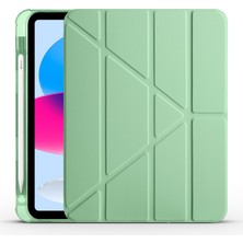 Case 4U Apple iPad 10.9 2022 (10.Nesil) Kılıf Kalem Bölmeli Tri Folding Smart Standlı Pu Deri Arkası Yumuşak Silikon 360 Tam Koruma Açık Yeşil