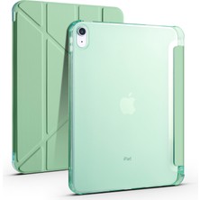 Case 4U Apple iPad 10.9 2022 (10.Nesil) Kılıf Kalem Bölmeli Tri Folding Smart Standlı Pu Deri Arkası Yumuşak Silikon 360 Tam Koruma Rose Gold