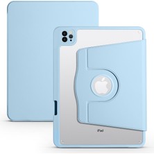 Case 4U Apple iPad 10.9 2022 (10.Nesil) Kılıf Termik Kalem Bölmeli Dönebilen Standlı Pu Deri Arkası Yumuşak Silikon 360 Tam Koruma Mavi