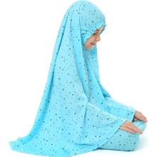 Kız Çocuk Namaz Elbisesi Yıldız Desenli Uzun Başörtülü