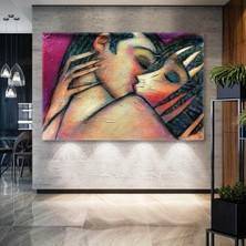SML Tablo Sarılan Çift Fırça Izi Aşk Love Kanvas Tablo