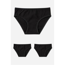 Kız Çocuk Pamuklu Bikini Kesim Düz Basic Külot 3'lü Paket Siyah