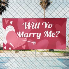 Mıgnatıs Evlilik Teklifi Will You Marry Me Pembe Kalpli Afiş Pankart