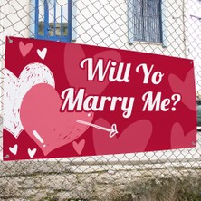 Mıgnatıs Evlilik Teklifi Will You Marry Me Pembe Kalpli Afiş Pankart