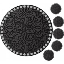 Grafilli Design 30 cm Siyah Motif Baskılı Örgü Ahşap Tepsi Tabanı Plakası, 5 Adet 10 cm Baskılı Bardak Altı
