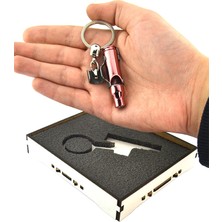 Anahtarlık Sepeti Düdük Anahtarlık Maket Kovan 762 Mayonlu - Metalik Kırmızı Ahşap Kutulu