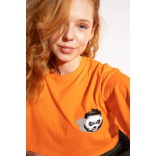 Gothamvibes Kadın Kısa Shadow Panda Turuncu T-Shirt
