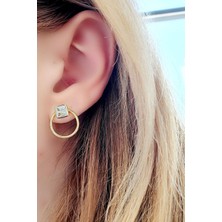 Ose Shop Mavi Topaz Taşlı 925 Ayar Gümüş Üzerine Altın Kaplama Tasarım Doğal Taş Küpe