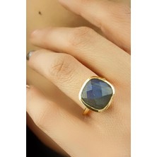 Ose Shop Labradorite Taşlı 925AYAR Gümüş Üzerine Altın Kaplama Doğal Taş Yüzük