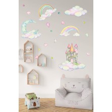 Hediye Postası Kale Balon Kristalleri Kalpler Gökkuşağı Ay Çelenk Bulutlar Çocuk Odası Sticker