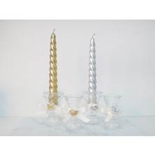Missi Weddıng 4lü Gold ve Gümüş Burgulu Şamdan Mum Seti