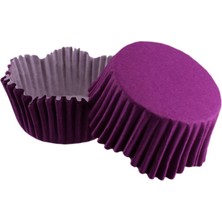Cupcake Kalıbı Pet Kapsül Dalgalı Kek Kalıbı 65X38 mm - 100 Adet Mor  3.8x6.5 cm
