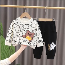 Bubito Happy Ayı Görselli Papyonlu Penye 2'li Alt Üst Takım-Beyaz