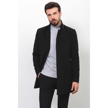 Mcr Erkek Slim Fit Hakim Yaka Yün Kaban 21240 Siyah