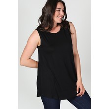 Curvy Trend Büyük Beden Kolsuz Viskon Basic Bluz Siyah