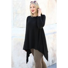 Curvy Trend Etek Verev Uç Uzun Kol Tunik Siyah