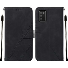 Eabhulie Galaxy A03S Için Kabartmalı Pu Deri Stand Cüzdan Telefon Kılıfı - Siyah (Yurt Dışından)