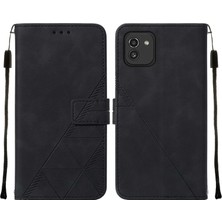 Eabhulie Galaxy A03 Için Kabartmalı Pu Deri Stand Cüzdan Telefon Kılıfı - Siyah (Yurt Dışından)