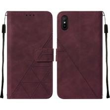 Eabhulie Redmi 9A Için Kabartmalı Pu Deri Stand Cüzdan Telefon Kılıfı - Kırmızı (Yurt Dışından)