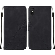 Eabhulie Redmi 9A Için Kabartmalı Pu Deri Stand Cüzdan Telefon Kılıfı - Siyah (Yurt Dışından)