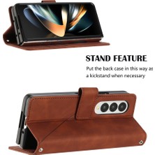 Eabhulie Galaxy Z Fold 3 5g Için Kabartmalı Pu Deri Stand Cüzdan Telefon Kılıfı - Kahverengi (Yurt Dışından)